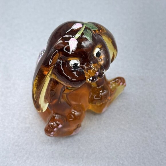 Lenox Fenton Art Glass Floppy Ear Rabbit Amber Art Glass Figure Sheela Miller - Picture 11 of 14